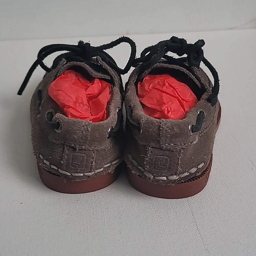 Sperry Grey Brown Leather Loafers Boys Sz 8